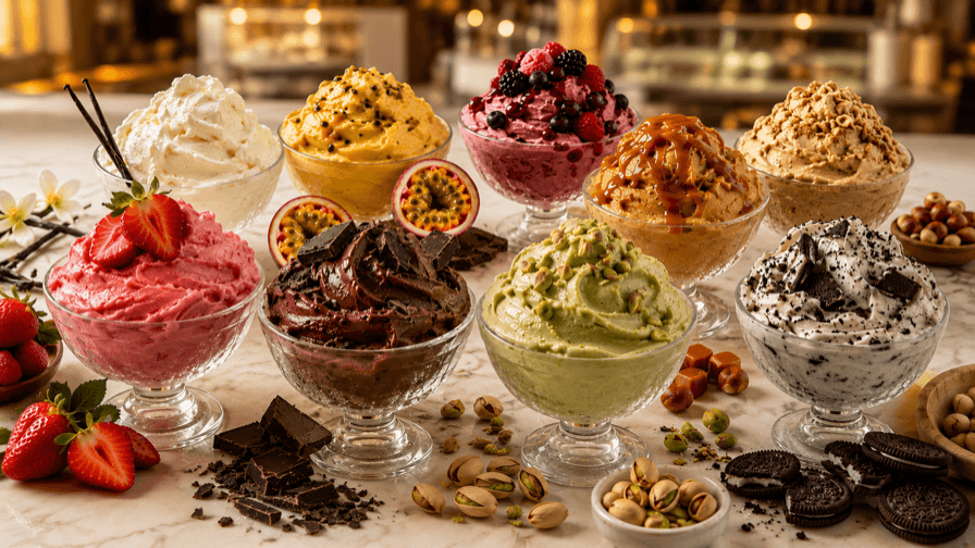 Gelatos artesanais coloridos
